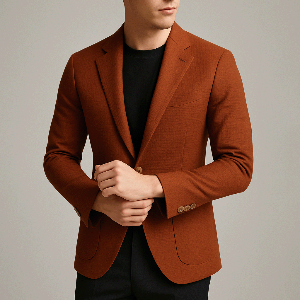 Blazer Masculino Noble Romenzi RZ923 em detalhe, peça elegante em algodão egípcio premium, ideal para eventos formais e ocasiões especiais com sofisticação.