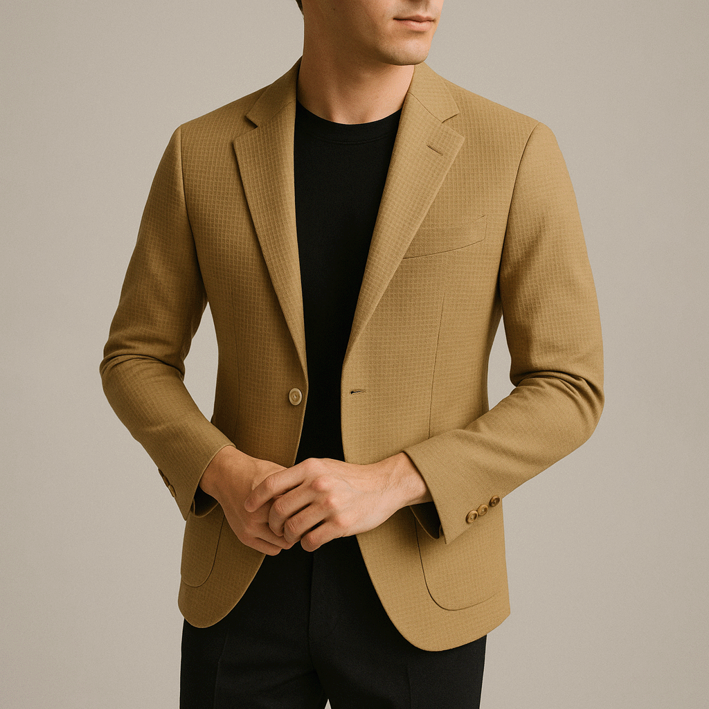 Blazer Masculino Noble Romenzi RZ923 em detalhe, peça elegante em algodão egípcio premium, ideal para eventos formais e ocasiões especiais com sofisticação.