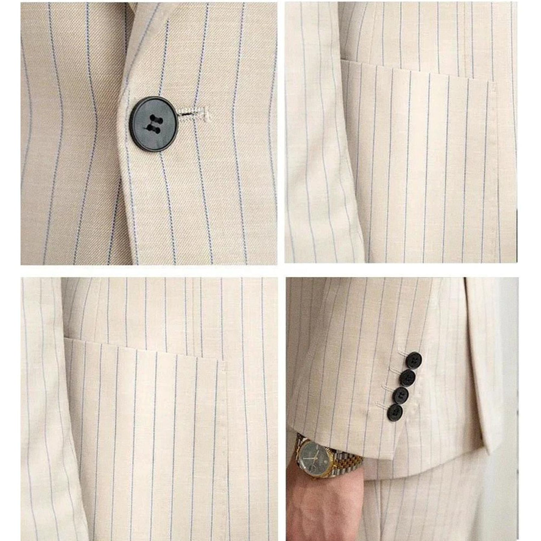 Blazer Masculino Romenzi RZ932 em detalhe, blazer vintage beige em ecomicrofibra com forro em seda e poliéster que oferece conforto e estilo sofisticado.
