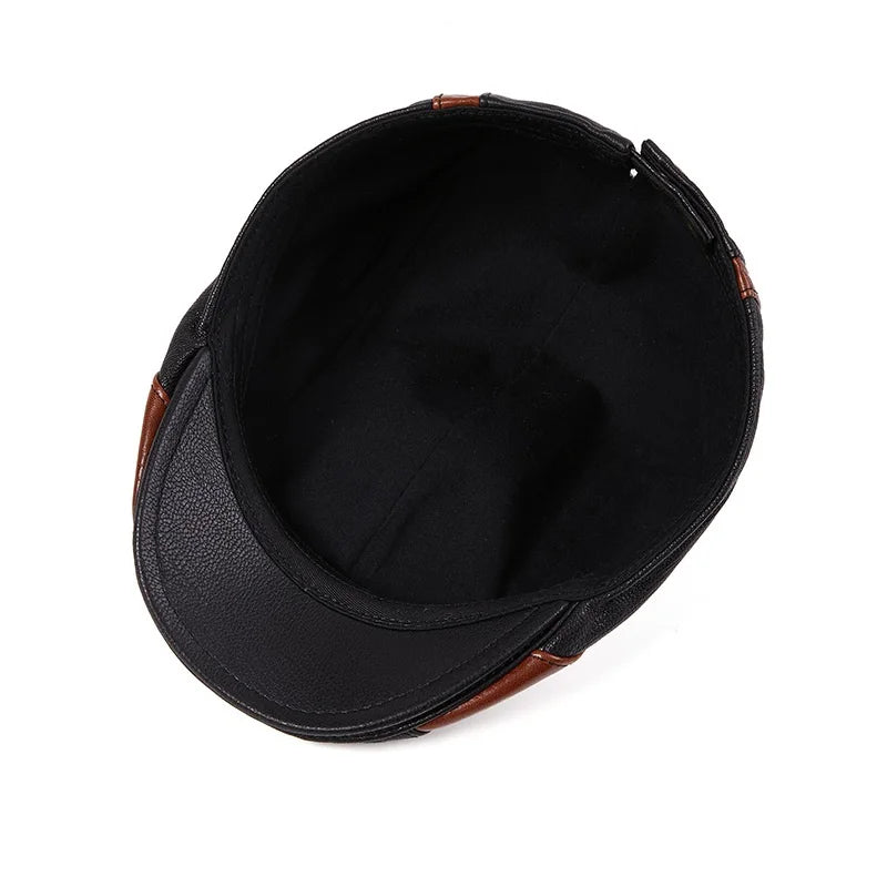 Boina Masculina Couro de Carneiro Romenzi RZ277 com couro de pele de carneiro premium, design sofisticado e detalhes em preto e marrom.