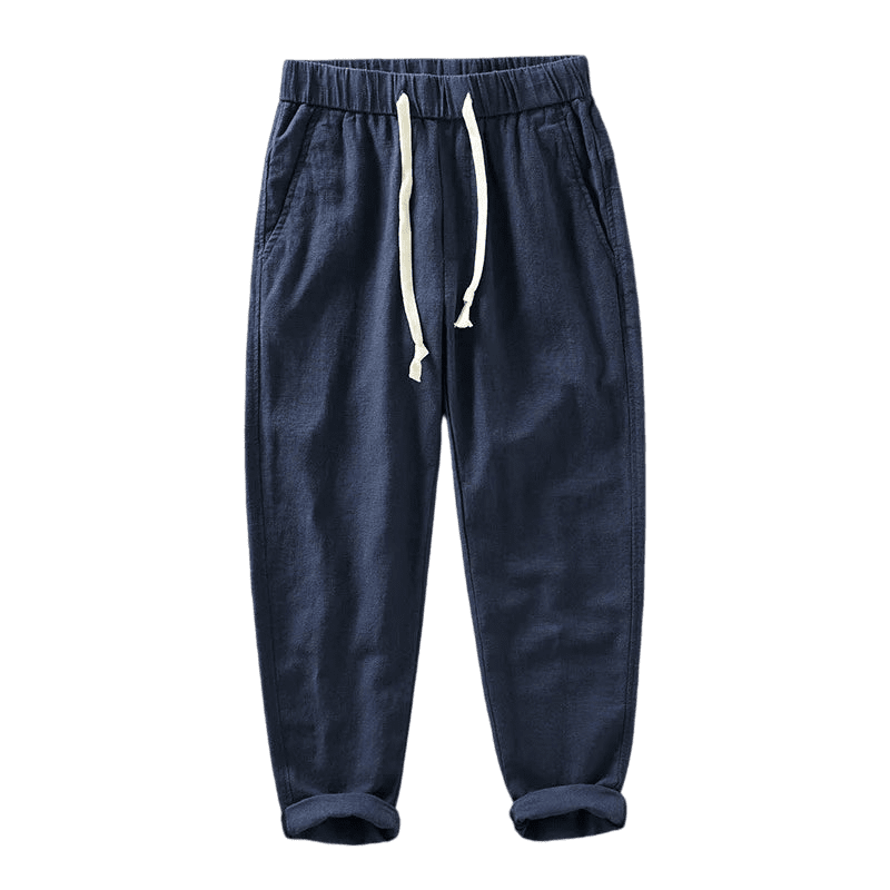 Calça de Linho Masculina Romenzi RZ558 em detalhe, peça elegante em linho premium, leve e sofisticada, perfeita para looks casuais ou formais.