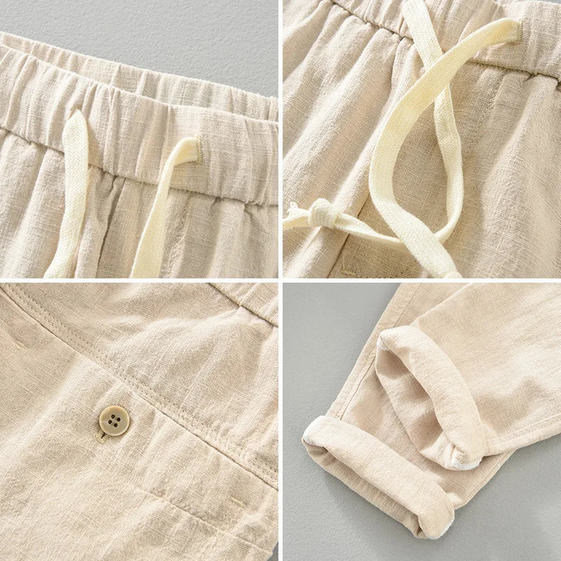 Calça de Linho Masculina Romenzi RZ558 em detalhe, peça elegante em linho premium, leve e sofisticada, perfeita para looks casuais ou formais.
