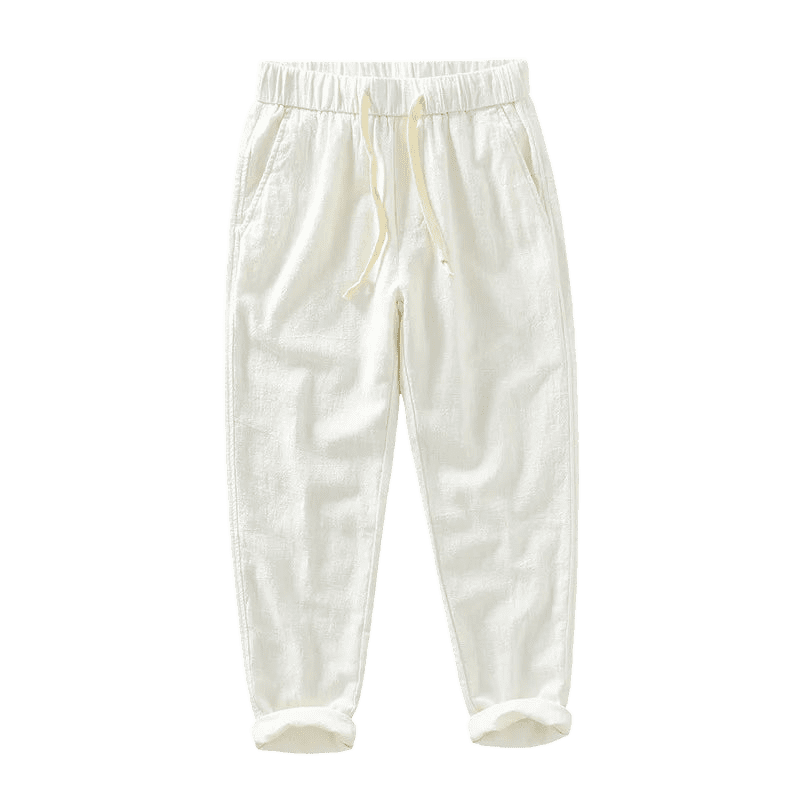 Calça de Linho Masculina Romenzi RZ558 em detalhe, peça elegante em linho premium, leve e sofisticada, perfeita para looks casuais ou formais.