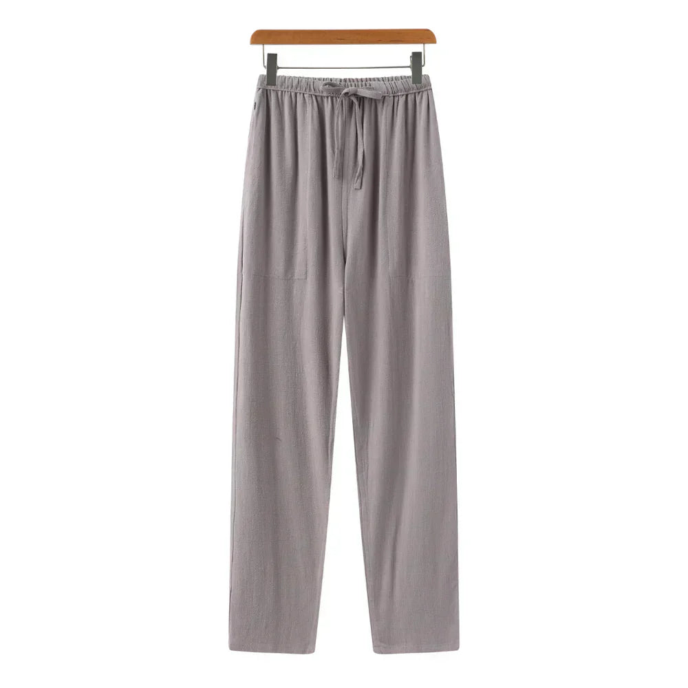 Calça de Linho Masculina Romenzi RZ564 em detalhe, calça sofisticada em linho premium que oferece leveza, conforto e caimento impecável para o homem moderno.