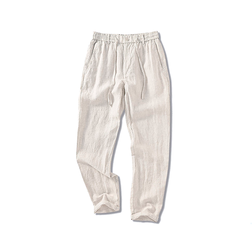 Calça de Linho Masculina Romenzi RZ566 em detalhe, peça leve e sofisticada em linho premium, ideal para looks casuais ou formais nos dias quentes.