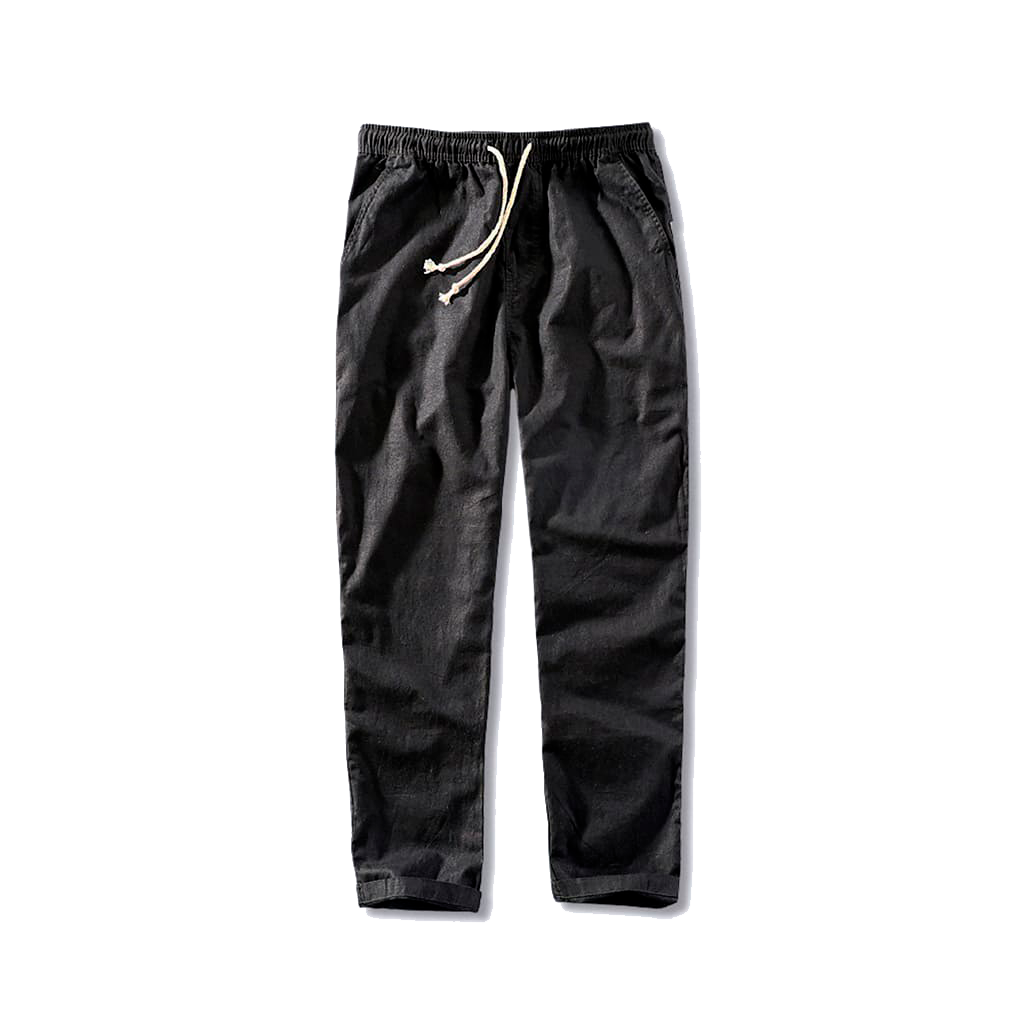 Calça de Linho Masculina Romenzi RZ567 em detalhe, calça leve em linho de alta qualidade que oferece frescor, conforto e estilo atemporal.