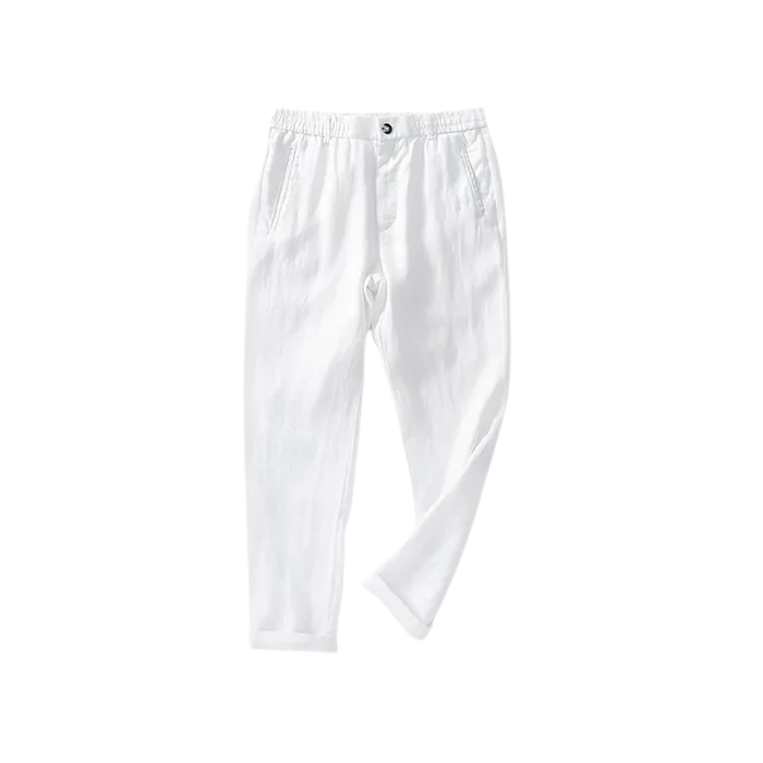 Calça de Linho Masculina Romenzi RZ943 em detalhe, peça sofisticada em linho nobre premium com caimento refinado e estilo Old Money elegante.