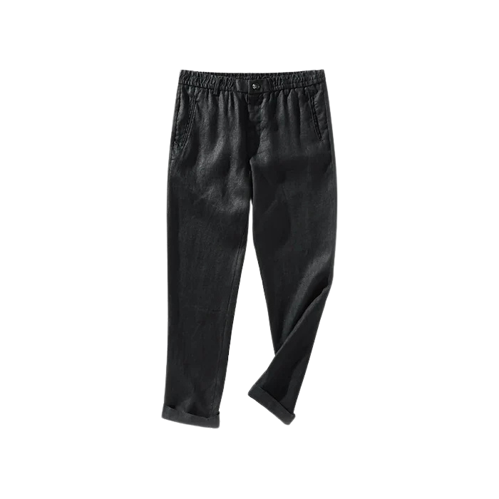 Calça de Linho Masculina Romenzi RZ943 em detalhe, peça sofisticada em linho nobre premium com caimento refinado e estilo Old Money elegante.