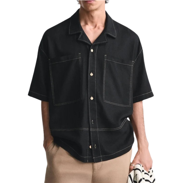 Camisa de Linho Masculina com Contraste Romenzi RZ791 feita em linho premium com caimento moderno, tecido anti amassado e secagem rápida para elegância.