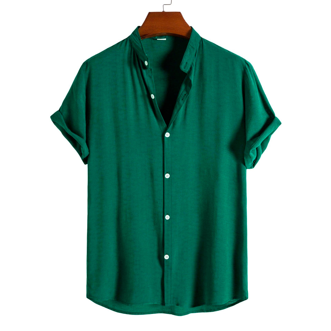 Camisa de Linho Masculina Gola Padre Romenzi RZ793 feita em linho premium, respirável e elegante, com design clean e versátil para diversas ocasiões.