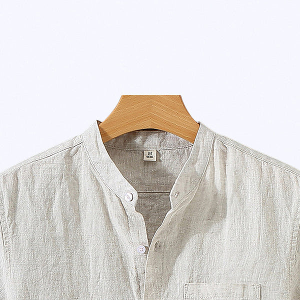 Camisa de Linho Masculina Romenzi Premium RZ795 feita em linho premium, leve e durável, com design clássico e acabamento refinado para eventos sociais.