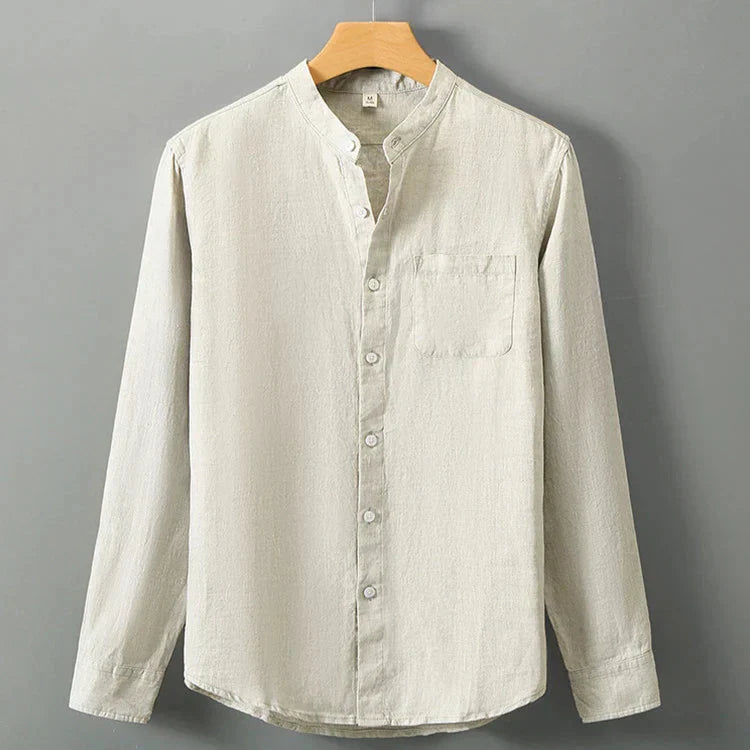 Camisa de Linho Masculina Romenzi RZ792 feita em linho nobre, respirável e sofisticada, com caimento impecável e estilo clássico para eventos elegantes.