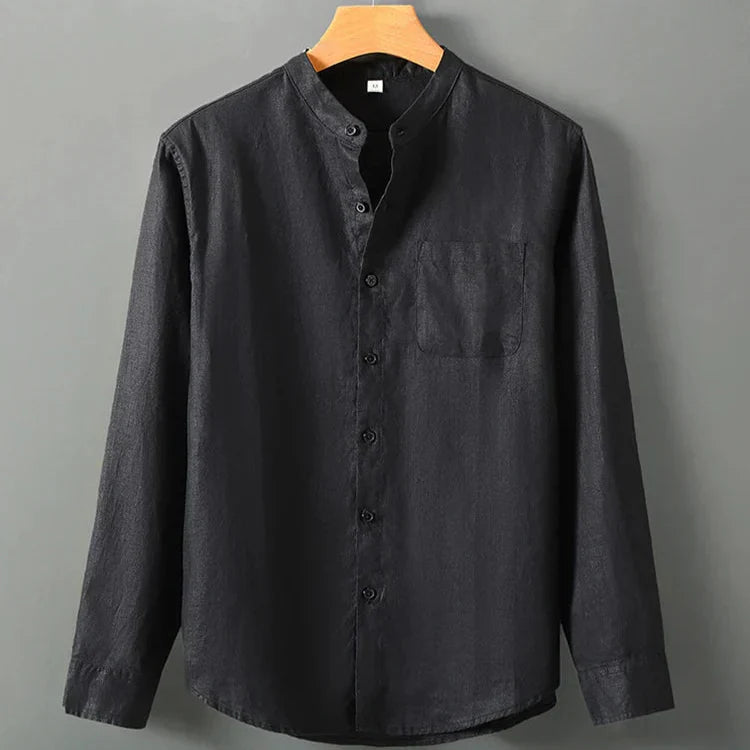 Camisa de Linho Masculina Romenzi RZ792 feita em linho nobre, respirável e sofisticada, com caimento impecável e estilo clássico para eventos elegantes.