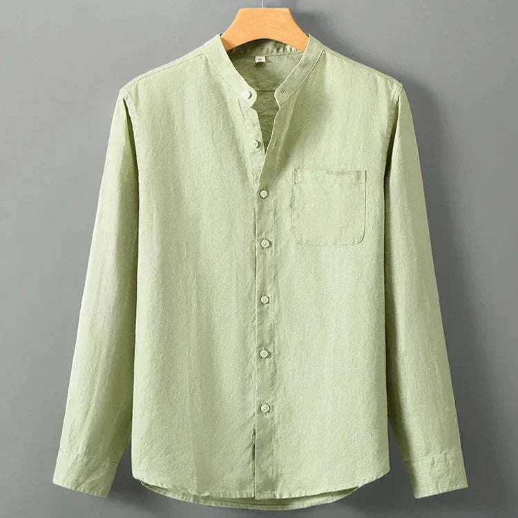 Camisa de Linho Masculina Romenzi RZ792 feita em linho nobre, respirável e sofisticada, com caimento impecável e estilo clássico para eventos elegantes.