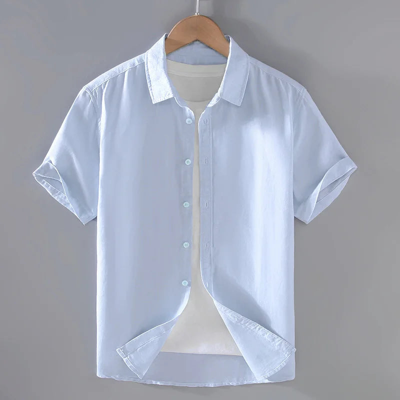 Camisa de Linho Masculina Romenzi RZ796 feita em linho nobre, leve e respirável, com caimento impecável e design clássico para eventos refinados.