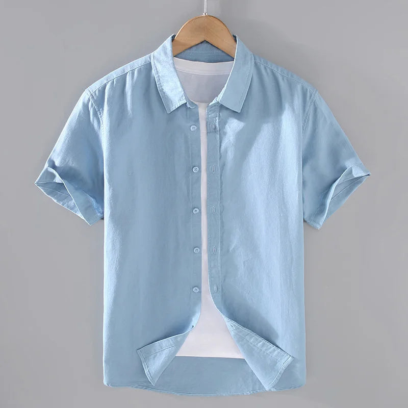 Camisa de Linho Masculina Romenzi RZ796 feita em linho nobre, leve e respirável, com caimento impecável e design clássico para eventos refinados.