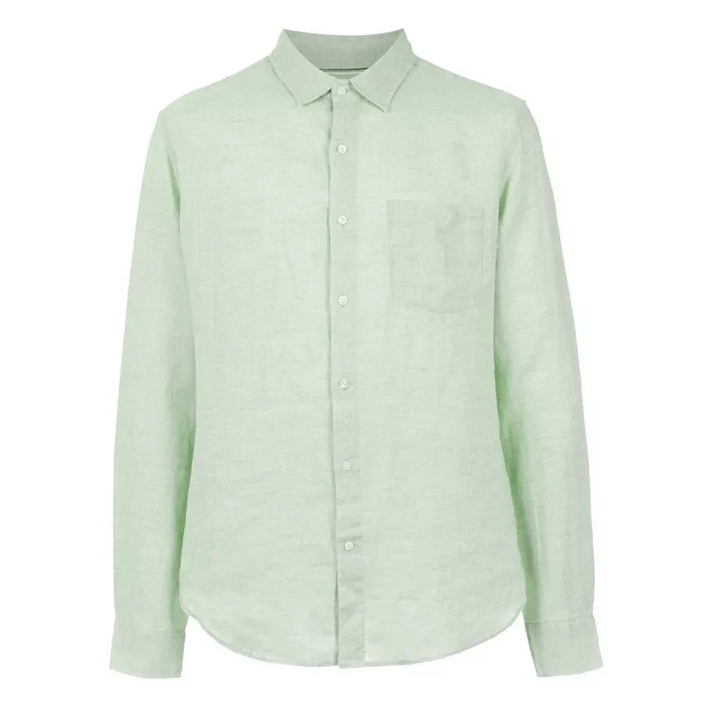 Camisa de Linho Masculina Romenzi RZ797 em detalhe, peça em linho premium que oferece respirabilidade, conforto térmico, durabilidade e estilo sofisticado.