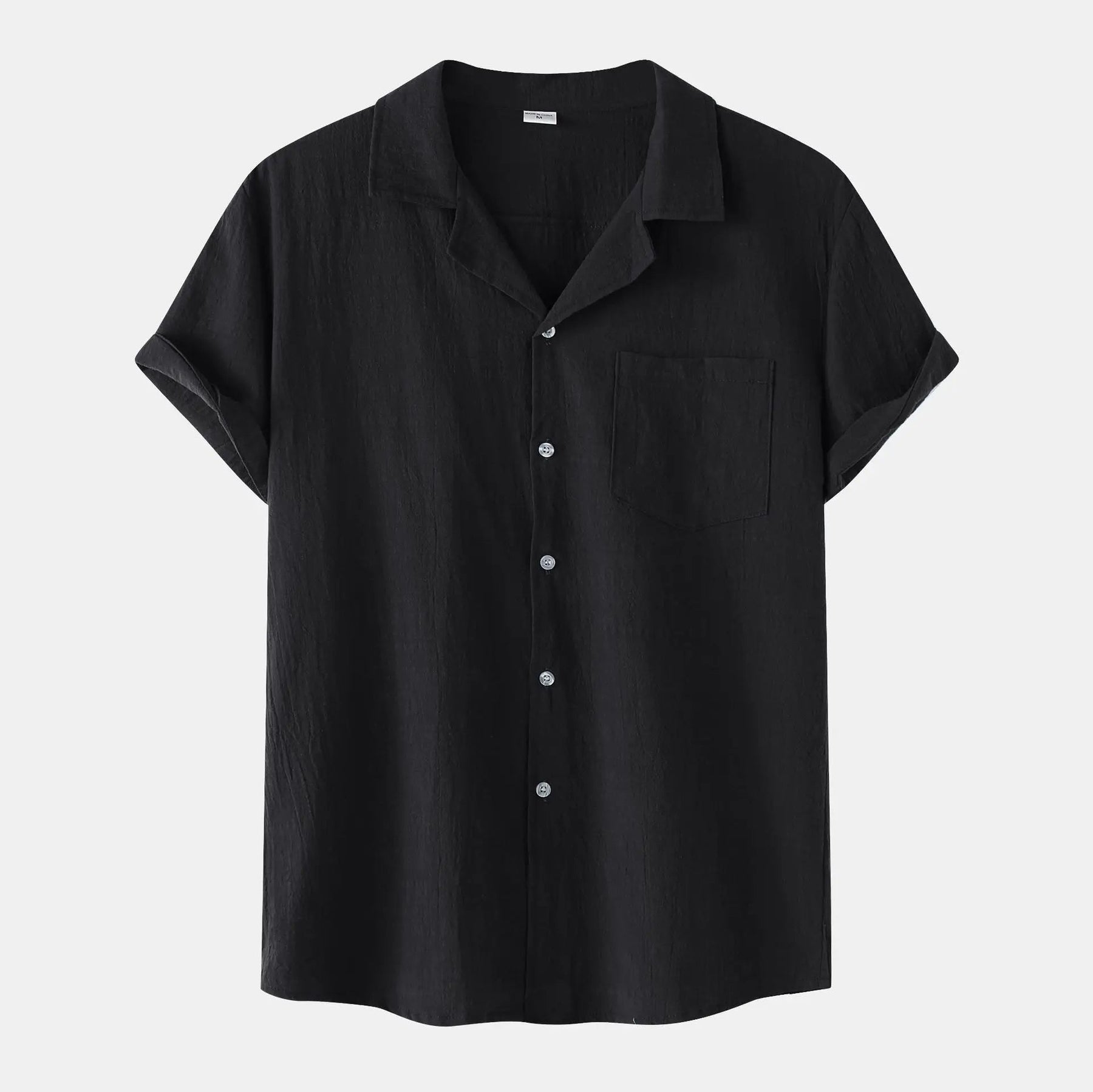 Camisa de Linho Masculina Romenzi RZ803 em detalhe, peça leve em linho respirável com mangas curtas que garante conforto e estilo casual sofisticado.