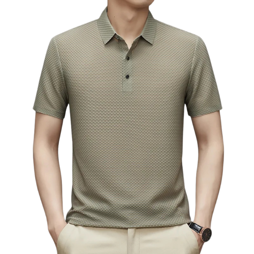 Camisa Polo Masculina Premium Romenzi RZ015 com design clássico, tecido respirável e toque suave, ideal para looks casuais e elegantes.