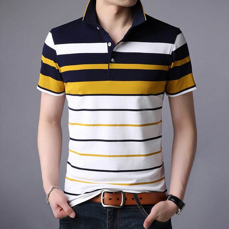 Camisa Polo Masculina Romenzi Brandon RZ611 em detalhe, polo sofisticada em algodão e poliéster que oferece conforto, respirabilidade e caimento impecável.