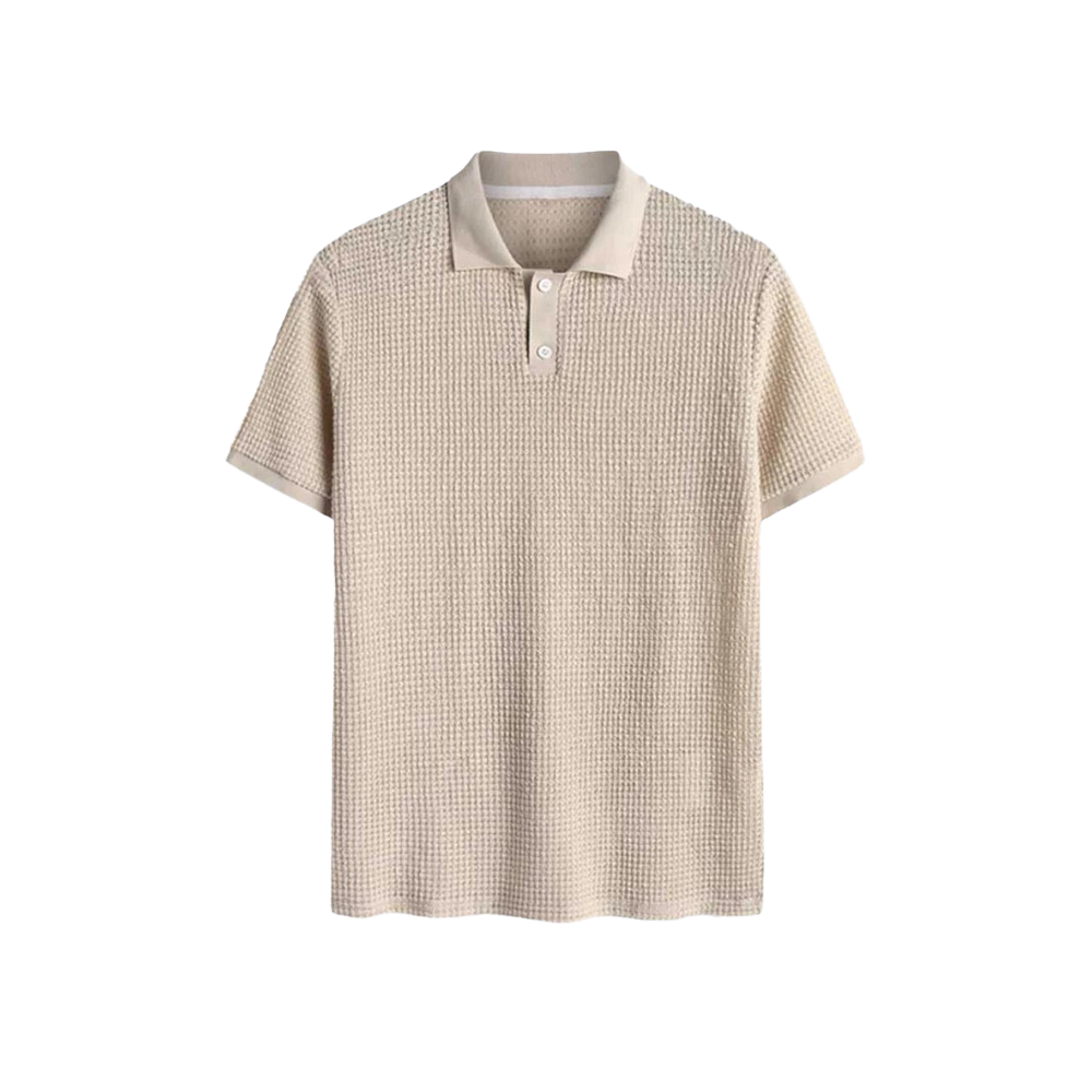 Camisa Polo Masculina Romenzi Malha Leve RZ614 em detalhe, polo leve em malha de alta qualidade que oferece conforto, respirabilidade e estilo sofisticado.