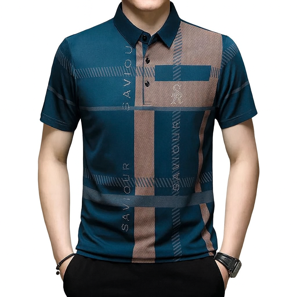 Camisa Polo Masculina Romenzi Medeiros RZ636 em detalhe, peça sofisticada em algodão e poliéster que oferece respirabilidade, conforto e estilo moderno.