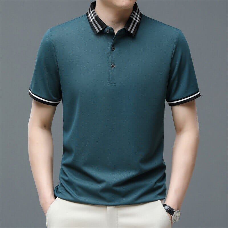 Camisa Polo Masculina Romenzi Palermo RZ625 em detalhe, peça em algodão e poliéster que une conforto, respirabilidade e estilo versátil para o dia a dia.