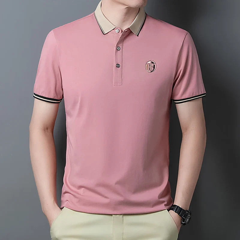 Camisa Polo Masculina Romenzi Paris RZ082, feita em algodão e poliéster, com design clássico e sofisticado para diversas ocasiões.