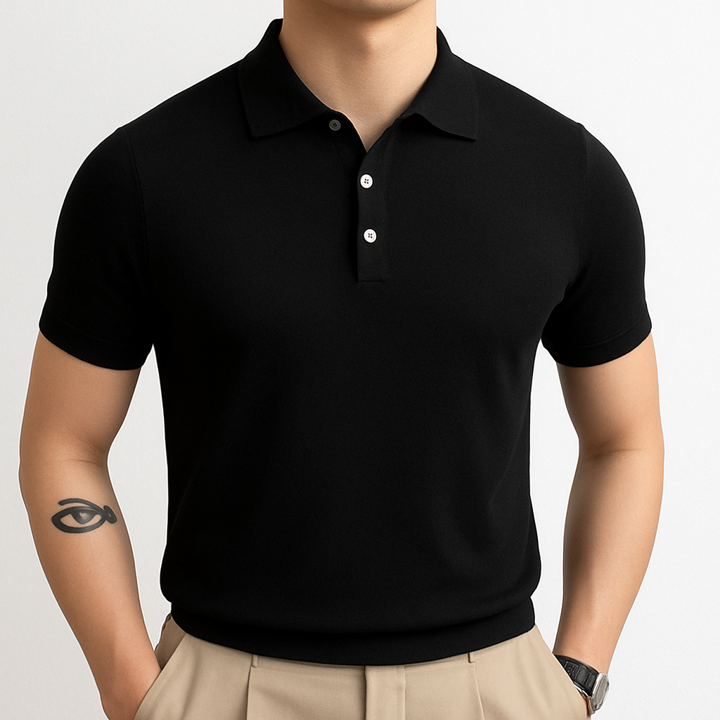 Camisa Polo Masculina Romenzi Sabadell RZ629 em detalhe, peça sofisticada com caimento perfeito que oferece conforto, durabilidade e estilo elegante.
