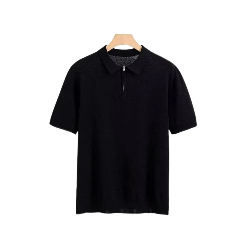 Camisa Polo Masculina Romenzi Santorini RZ630 em detalhe, polo sofisticada em materiais de alta qualidade que oferece conforto, estilo e caimento perfeito.
