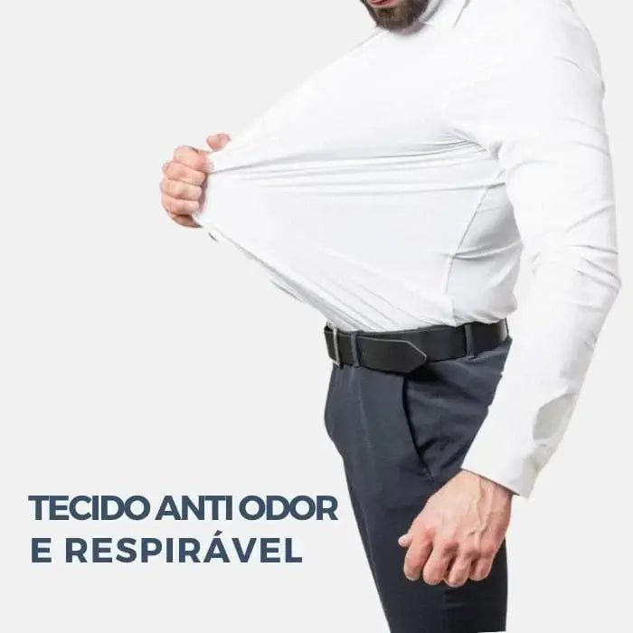 Camisa Social de Algodão Masculina Romenzi RZ083, slim fit, leve e elegante, ideal para ambientes profissionais e eventos formais.