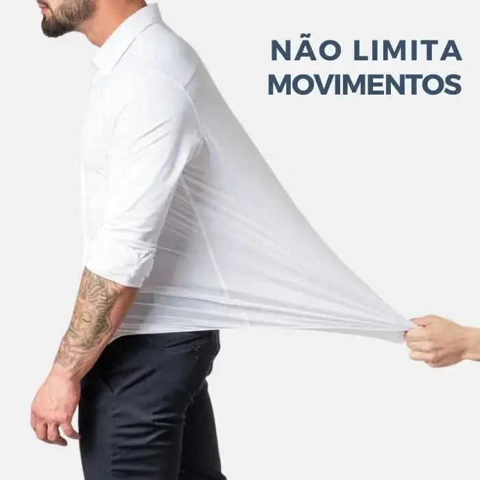 Camisa Social de Algodão Masculina Romenzi RZ083, slim fit, leve e elegante, ideal para ambientes profissionais e eventos formais.