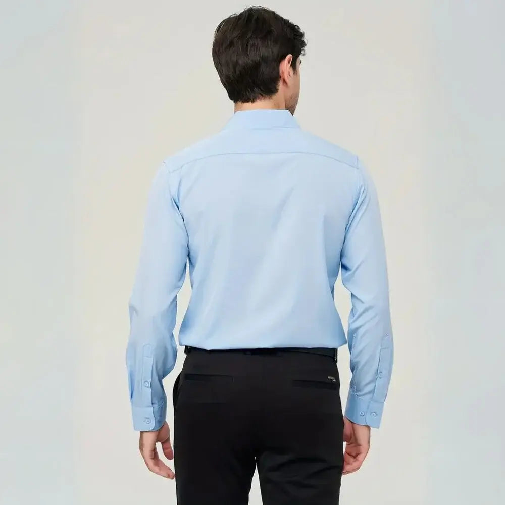 Camisa Social Masculina Romenzi RZ011 com design elegante e confortável, perfeita para o trabalho e eventos formais.