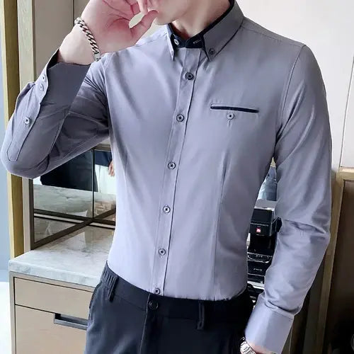 Camisa Social Masculina Romenzi RZ017 com modelagem slim fit, tecido leve e detalhes sofisticados para um visual elegante.