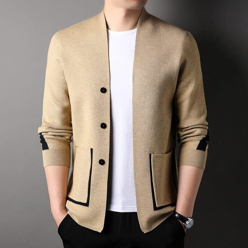 Cardigan Masculino Palermo Romenzi RZ649 em detalhe, peça sofisticada em lã, microfibra e caxemira premium, ideal para looks casuais ou formais elegantes.