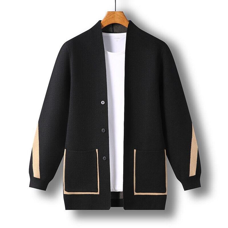Cardigan Masculino Palermo Romenzi RZ649 em detalhe, peça sofisticada em lã, microfibra e caxemira premium, ideal para looks casuais ou formais elegantes.