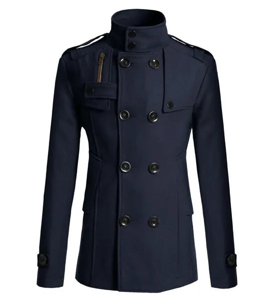 Casaco Masculino Abotoamento Duplo Romenzi Hester RZ128 feito com tecido premium, fecho trespassado e design elegante para conforto e estilo.
