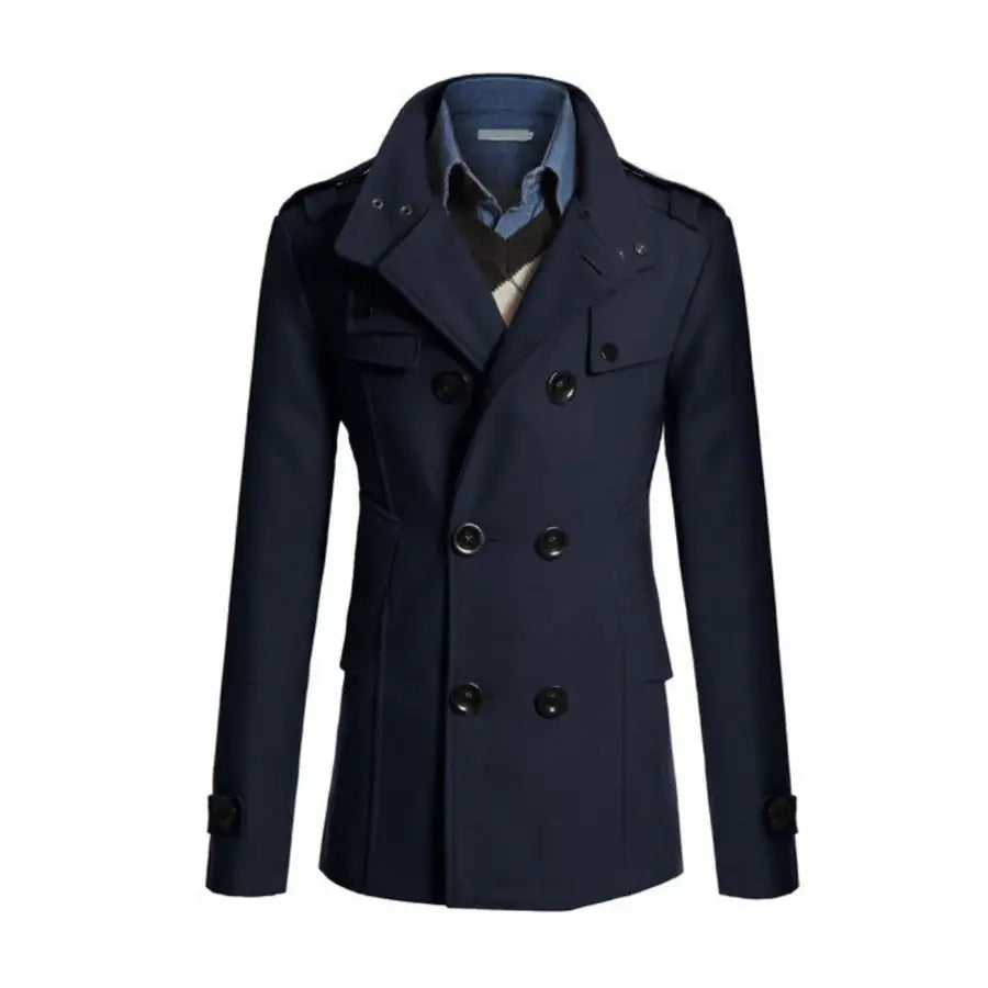 Casaco Masculino Abotoamento Duplo Romenzi Hester RZ128 feito com tecido premium, fecho trespassado e design elegante para conforto e estilo.