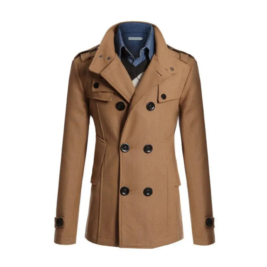 Casaco Masculino Abotoamento Duplo Romenzi Hester RZ128 feito com tecido premium, fecho trespassado e design elegante para conforto e estilo.