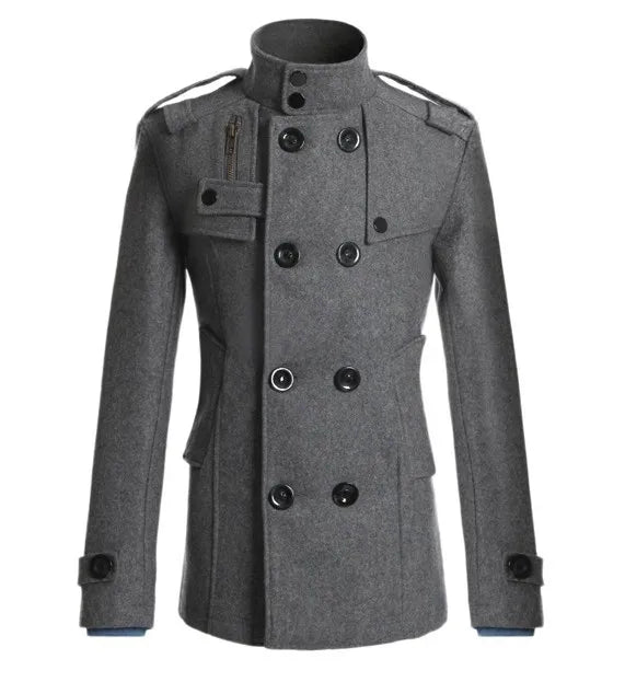 Casaco Masculino Abotoamento Duplo Romenzi Hester RZ128 feito com tecido premium, fecho trespassado e design elegante para conforto e estilo.