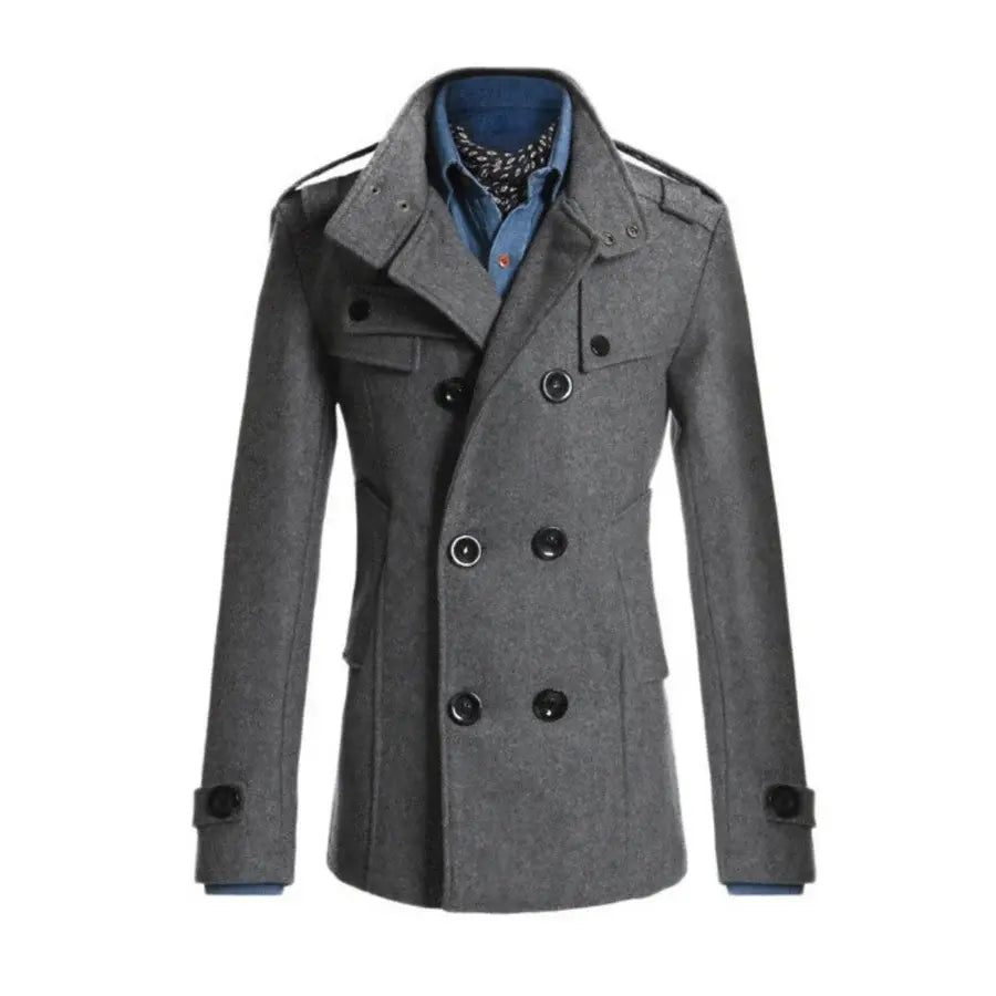 Casaco Masculino Abotoamento Duplo Romenzi Hester RZ128 feito com tecido premium, fecho trespassado e design elegante para conforto e estilo.