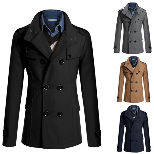 4Casaco Masculino Abotoamento Duplo Romenzi Hester RZ128 feito com tecido premium, fecho trespassado e design elegante para conforto e estilo.