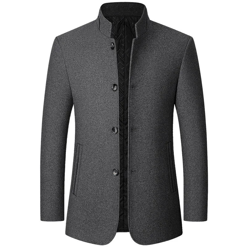 Casaco Masculino Grife Romenzi RZ121 em lã premium com design sofisticado e gola alta