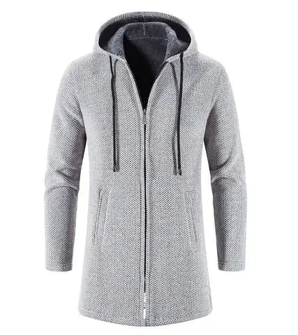 Casaco Masculino Longo com Capuz Romenzi RZ325, tecido premium, design exclusivo, antialérgico, confortável e resistente, ideal para looks formais e casuais.