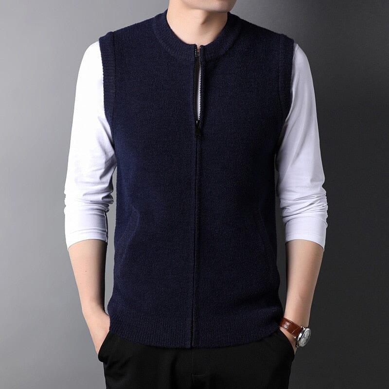 Colete Masculino Tricot de Lã Boston Romenzi RZ663 em detalhe, peça versátil em lã premium que une conforto, durabilidade e elegância em qualquer ocasião.