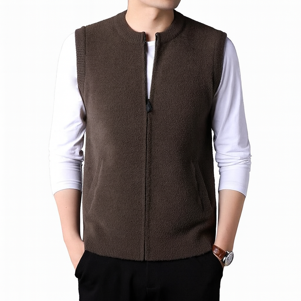 Colete Masculino Tricot de Lã Boston Romenzi RZ663 em detalhe, peça versátil em lã premium que une conforto, durabilidade e elegância em qualquer ocasião.