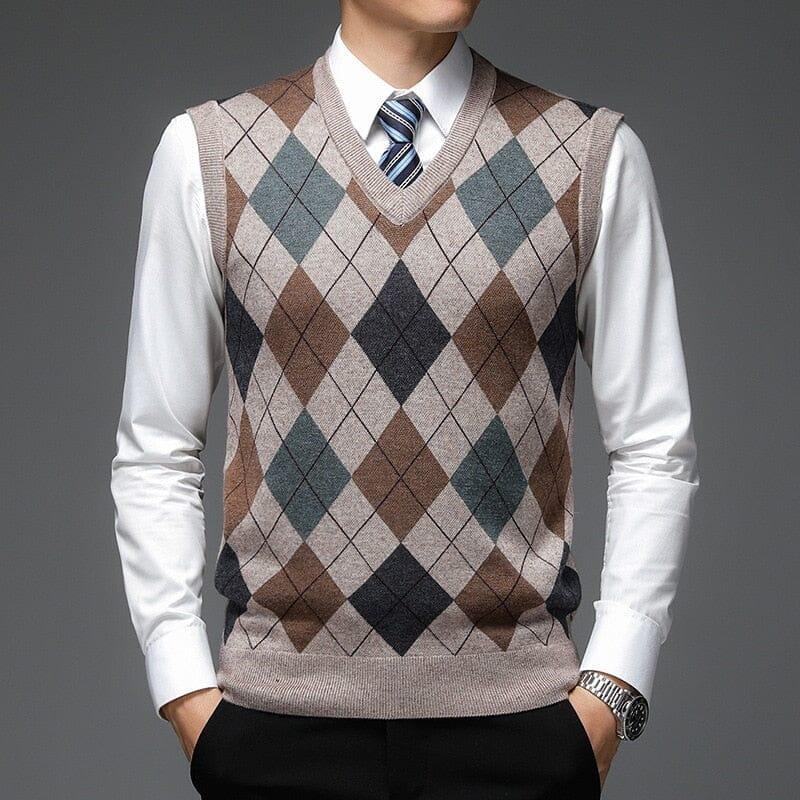 Colete Masculino Tricot Diamond Romenzi RZ665 em detalhe, peça sofisticada em tricot resistente e elegante, ideal para produções casuais ou sociais.
