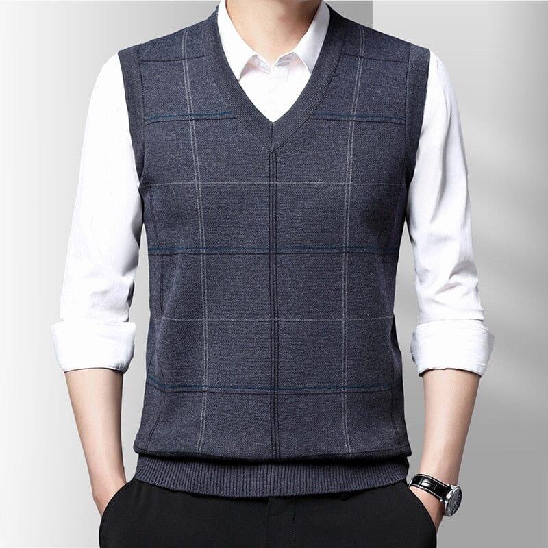Colete Masculino Tricot Paris Romenzi RZ666 em detalhe, peça elegante em tricot premium, inspirada na moda parisiense, ideal para looks casuais e formais.
