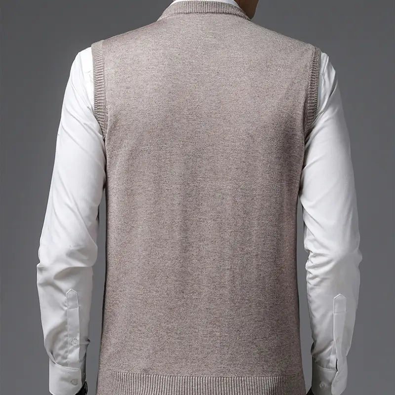 Colete Masculino Tricot Versa Romenzi RZ667 em detalhe, peça sofisticada em tricot de alta qualidade, versátil e elegante para looks casuais ou sociais.