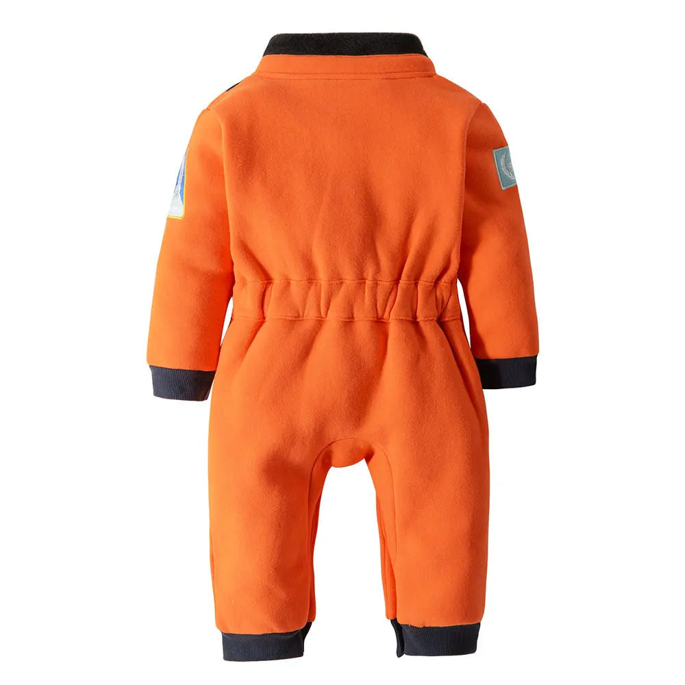 Fantasia Infantil Bebê Explorador Espacial Astronauta feita em poliéster e veludo macio, ideal para festas, eventos e brincadeiras criativas.